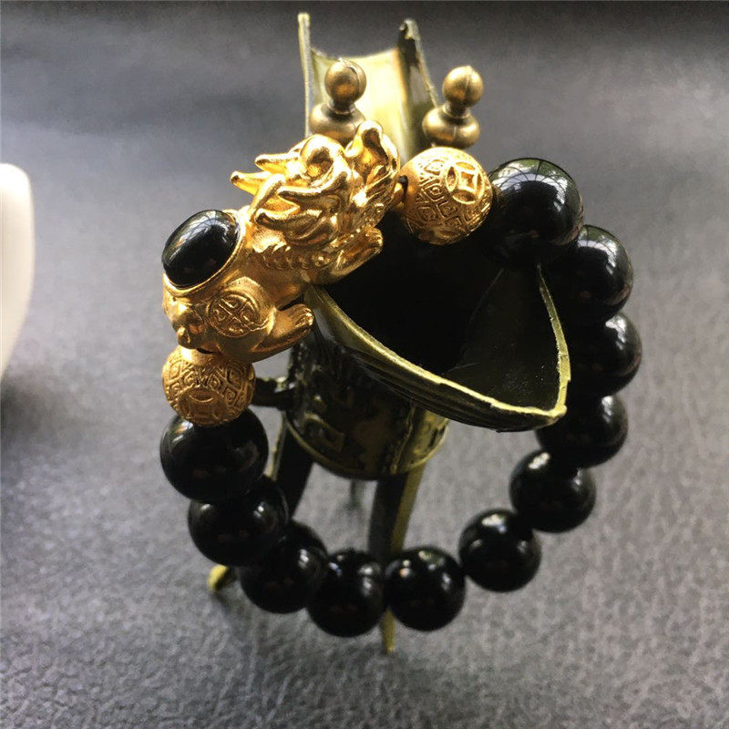 男士黑玛瑙手链沙金貔貅单圈手串富贵聚财红玉髓本命年转运手珠