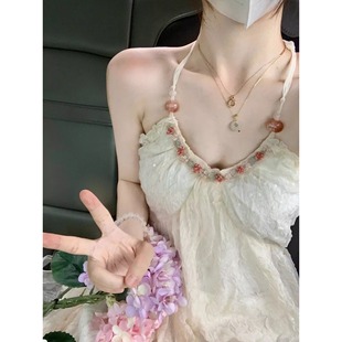 法式 甜美气质海边度假雪纺长裙 露背挂脖吊带连衣裙女夏季 2025新款