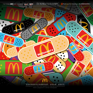创意麦当劳M记多巴胺创可贴防水贴纸电摩车身划痕遮挡玻璃装 饰贴