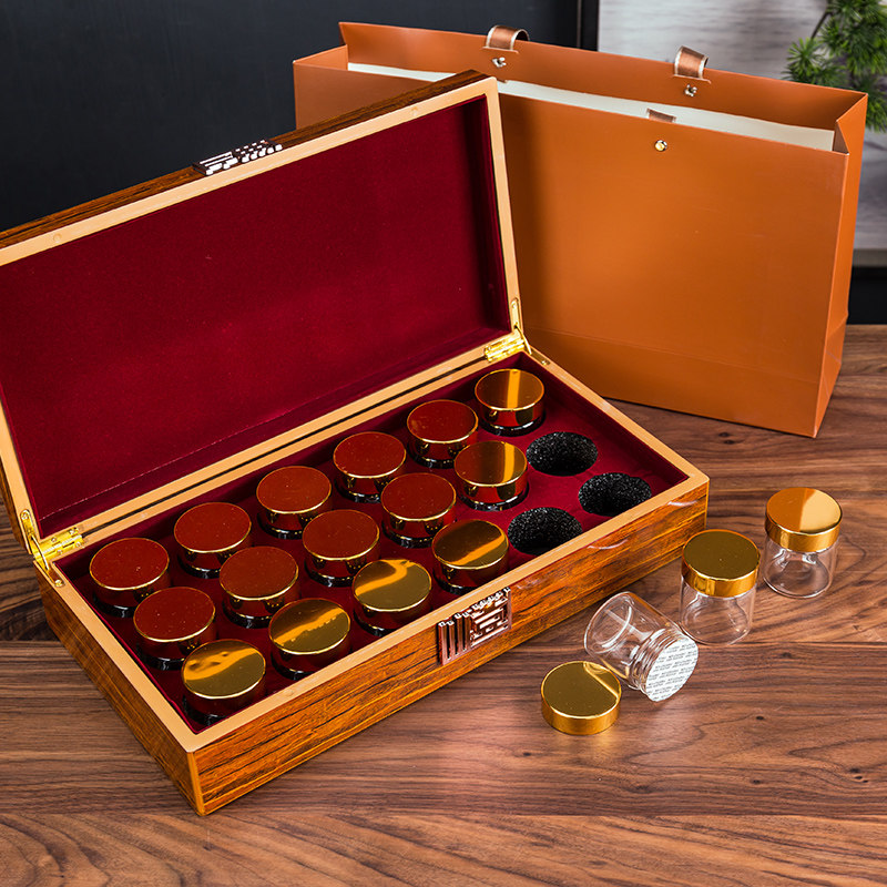 高档新款人参片包装礼盒木质玻璃罐18罐小密封罐虫草花茶精品定制