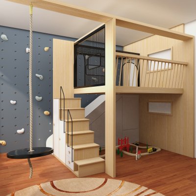 全实木定制小户型树屋阁楼上层高架床复式二楼儿童床滑梯秘密基地