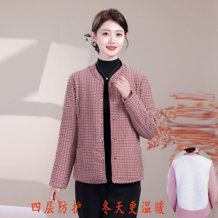 中老年秋冬女驼绒内搭柔软棉衣老太太舒适花棉袄妈妈冬季保暖外套