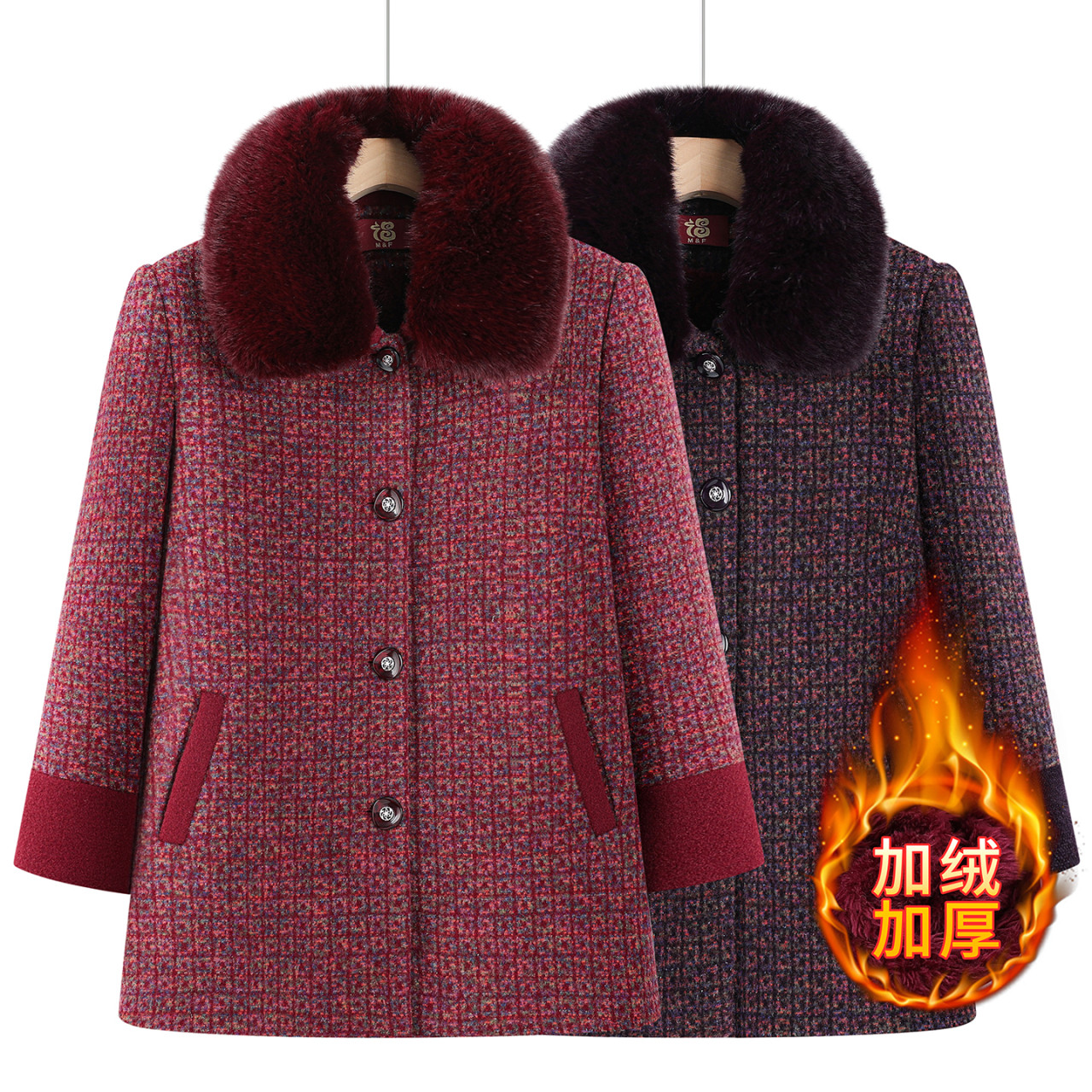 中老年女装水貂绒加绒外套妈妈加厚保暖时尚棉服奶奶冬季毛呢大衣