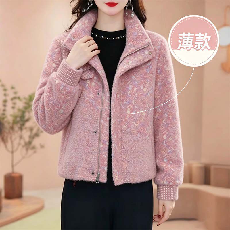 中年妈妈秋冬小香风短款毛呢夹克
