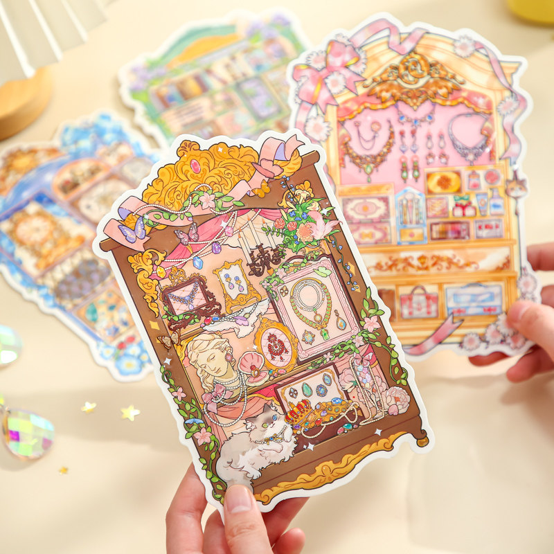 纸先生原创丨呦呦布林珍新款奇橱窗集造景贴纸亮膜3d立体手账贴纸书手工diy解压贴画儿童女孩子玩具