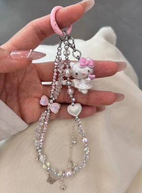 半岛甜心手作粉紫色蝴蝶结hellokitty手机壳挂绳ccd相机链diy串珠