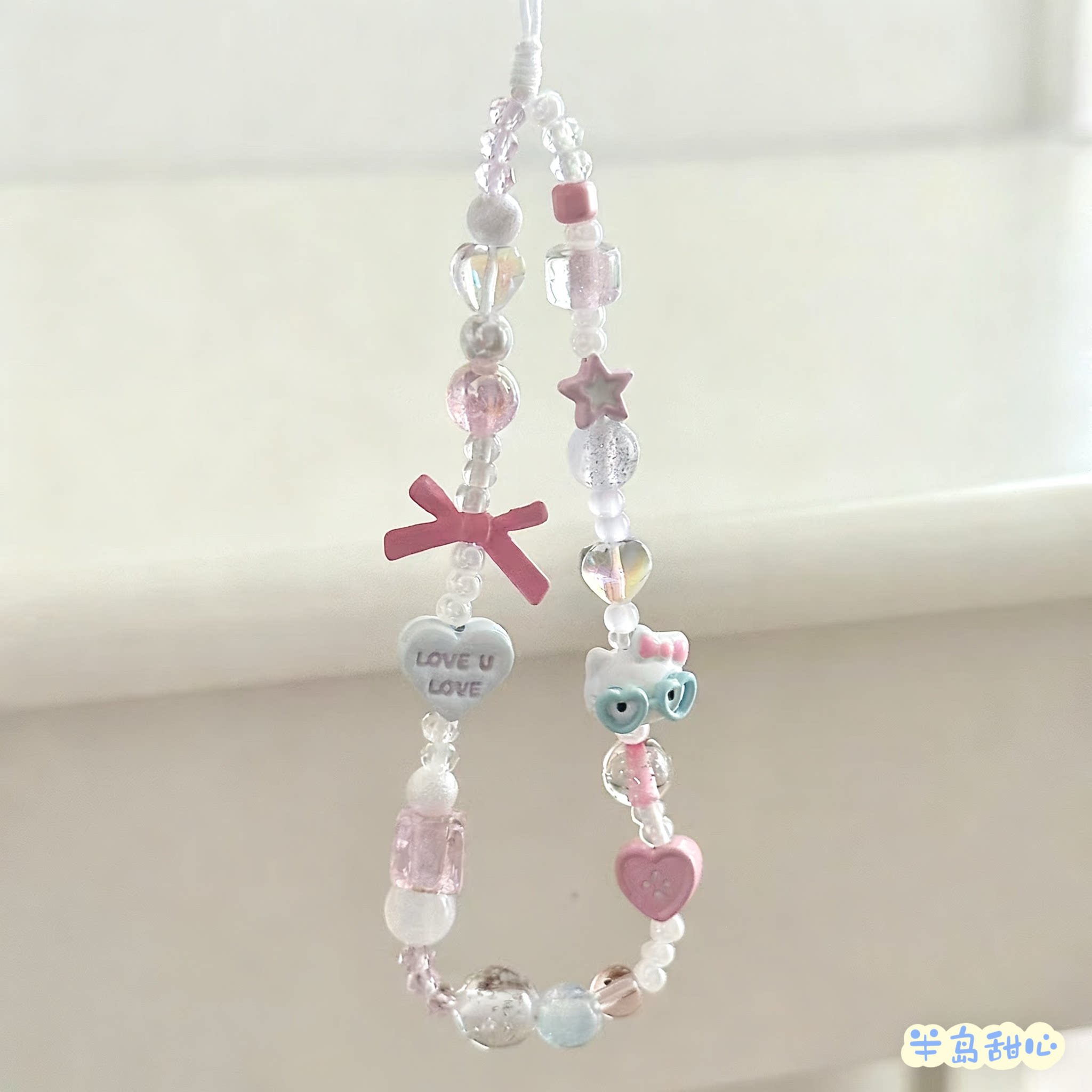 半岛甜心手作可爱kitty手机链串珠挂绳ccd相机挂件挂饰防丢钥匙扣