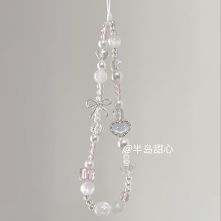 半岛甜心原创蝴蝶结爱心手机链ccd挂绳相机挂饰仙女链条钥匙扣ins