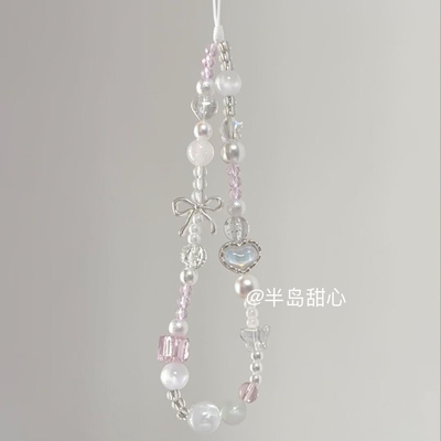 半岛甜心原创蝴蝶结爱心手机链ccd挂绳相机挂饰仙女链条钥匙扣ins