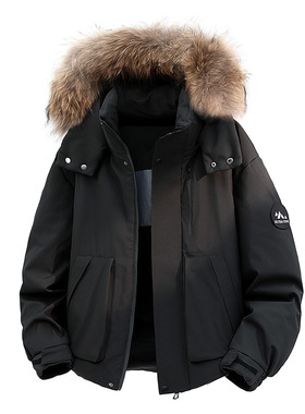 跨境爆款男女同款大毛领羽绒服工装大口袋时尚百搭户外潮流