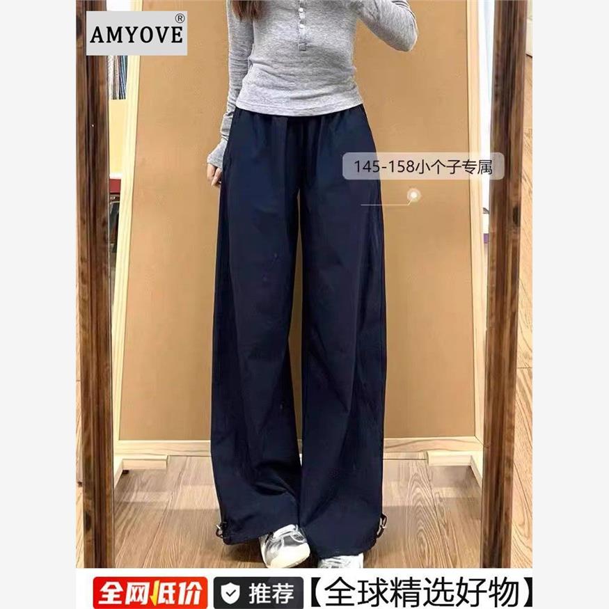军绿色速干工装裤女夏季薄款高腰宽松垂感小个子松弛感运动登山裤