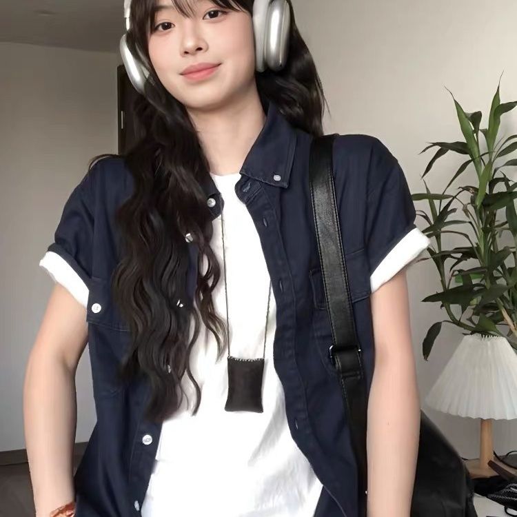 复古短袖衬衫女夏季宽松