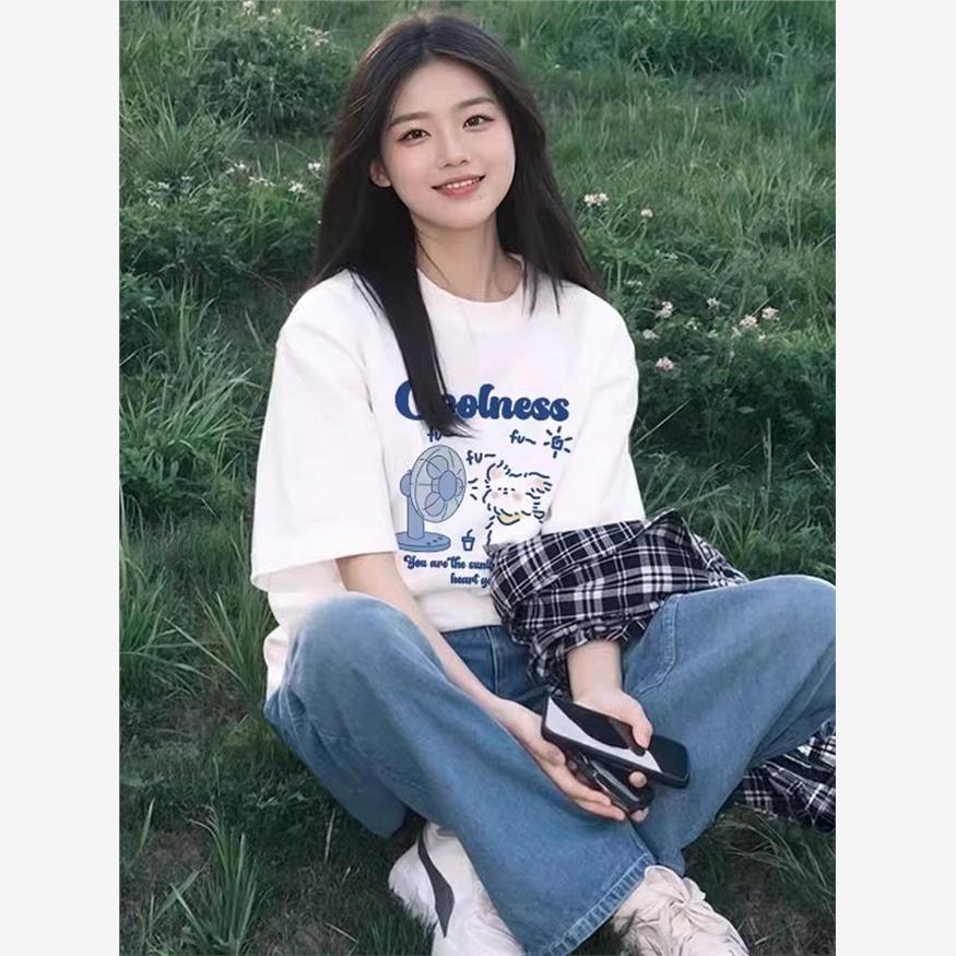 白色短袖t恤女2025新款爆款夏季纯棉宽松半袖韩系设计感小众上衣