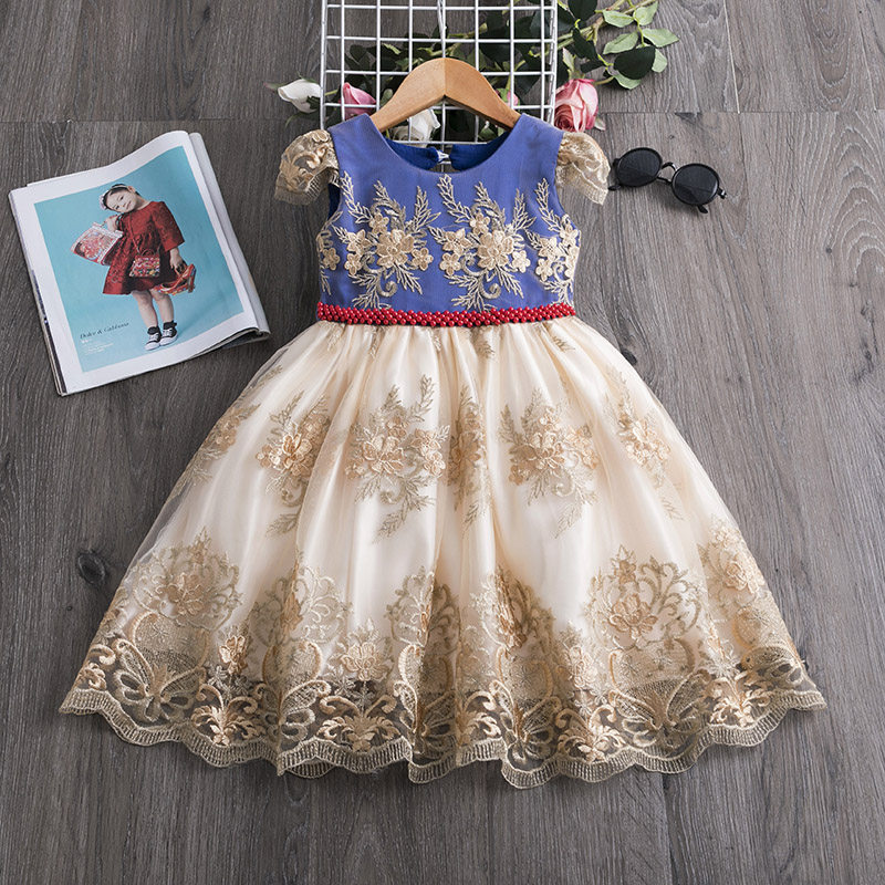 女童礼服婚礼伴童小花童周岁公主裙洋气女童刺绣大蝴蝶结蓬蓬纱裙