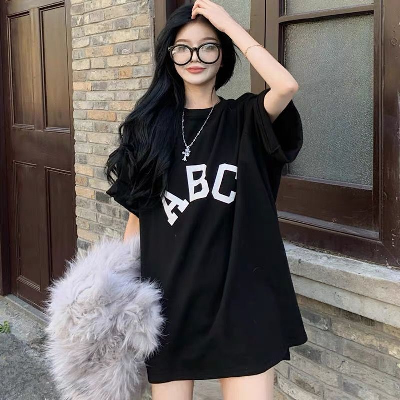 短袖简约常规印花纯棉女oversize