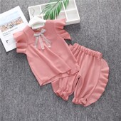 中小童飞飞袖 2019新款 两件套 女宝宝衣服韩版 T恤短裤 女童夏季 套装