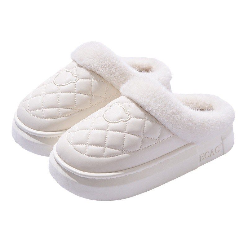 毛毛绒厚底棉拖鞋女士冬季新款加绒保暖拖鞋包跟高级感防水棉鞋男
