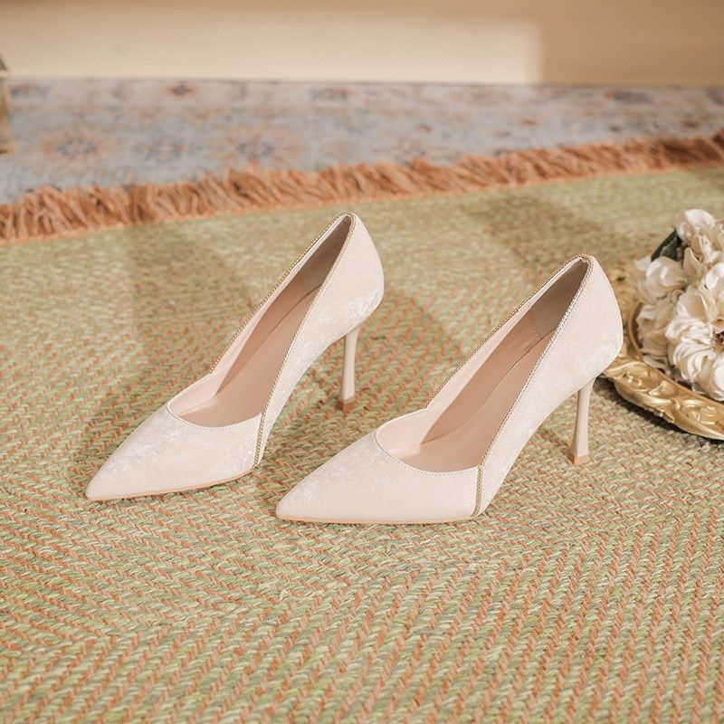 细跟尖头组合缝合边高跟鞋女绒面纯色大码加宽41 42 43小码30 31,女鞋,其他拖鞋,淘宝优惠券,粉丝福利购,淘宝优惠卷