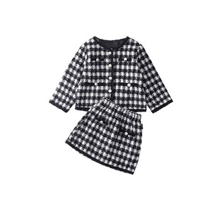 杰拉女童套装2024秋装新款韩版时尚格子小香风半身裙两件套跨境