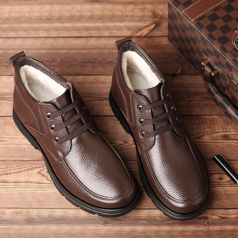 男士棉鞋男冬季保暖加绒棉皮鞋中年真皮2023冬季中老年爸爸鞋跨境