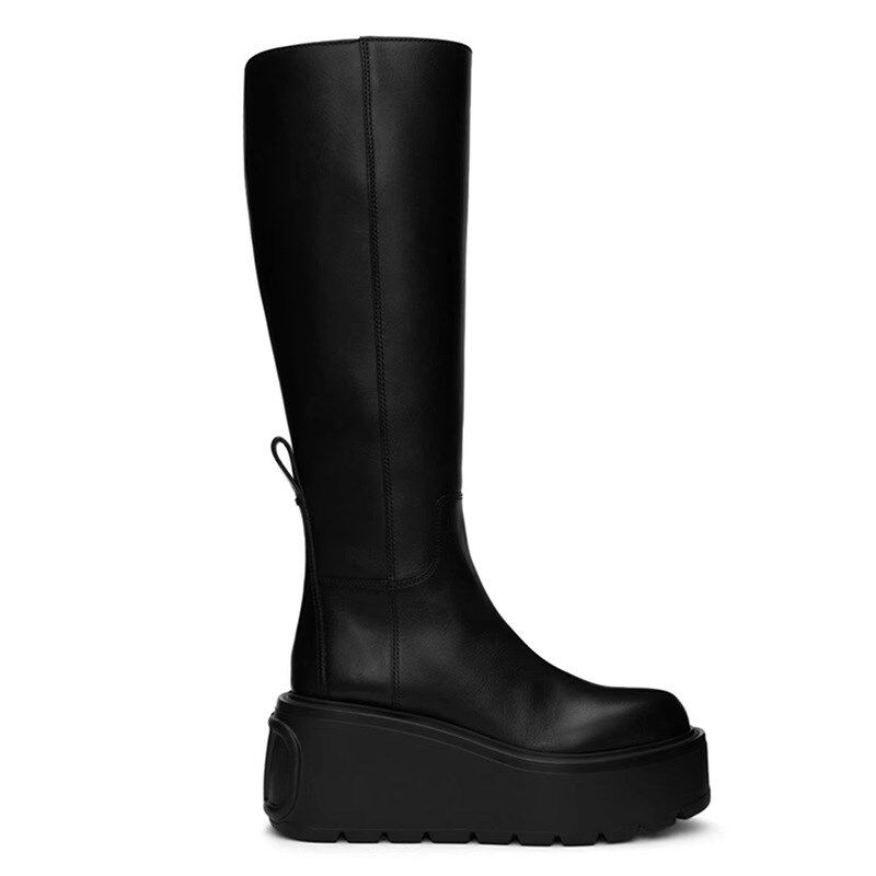 超厚底鞋松糕底长筒靴厚底高筒靴小个子增高女靴子阿sa同款马丁靴