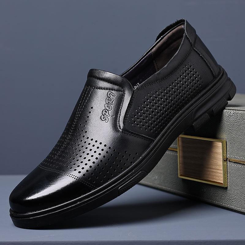 休闲镂空皮鞋男鞋商务真皮圆头透气一脚蹬中年男士皮鞋夏季,流行男鞋,单鞋,淘宝优惠券,粉丝福利购,淘宝优惠卷