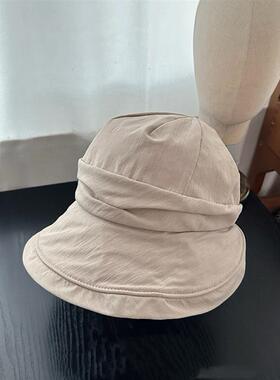 法式赫本风卷边显脸小渔夫帽子女士春秋新款简约纯色后开叉水桶帽