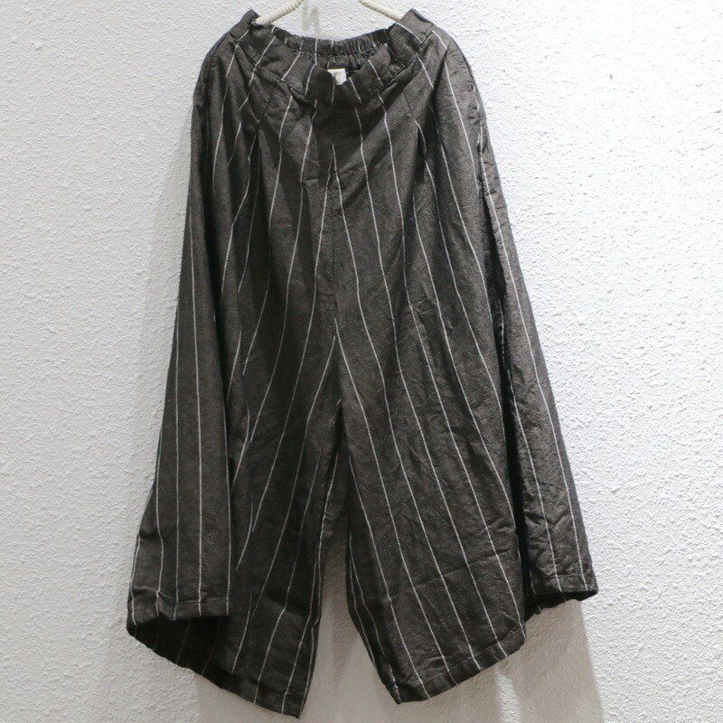 新品设计感四季穿文艺简约休闲粗粝亚麻有型超宽松裙式肥腿长裤