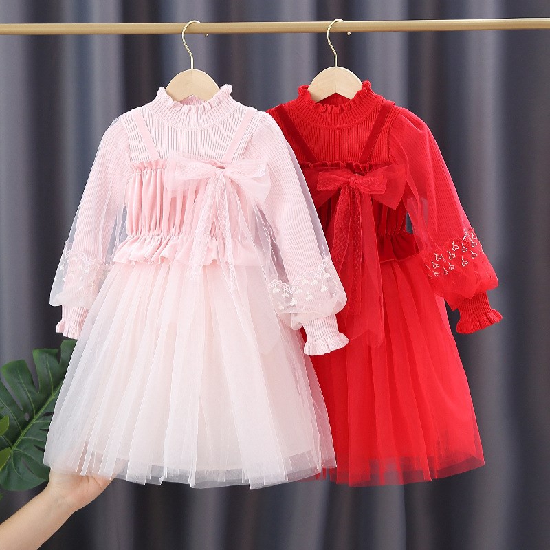 女童新年装儿童过年裙子春款2025年新款小女孩洋气公主红色连衣裙