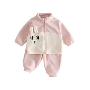 女宝宝婴幼童秋装加绒套装女孩分体可爱春秋款周岁衣服女童两件套