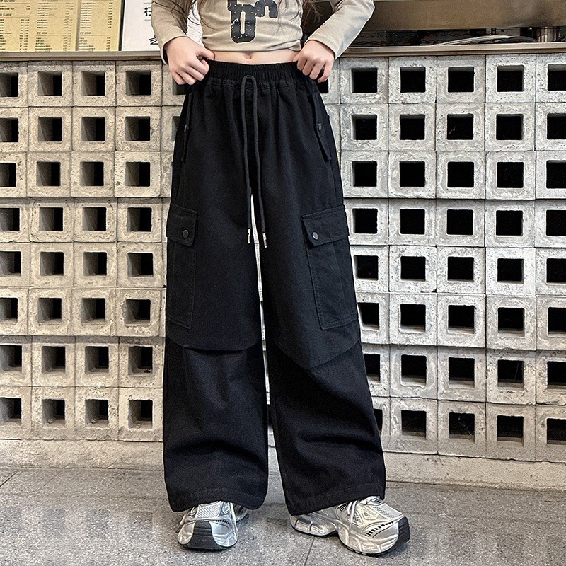 女童工装裤春秋2026新款洋气大童女孩潮酷阔腿裤儿童秋季休闲裤子图片