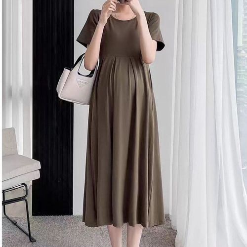 孕妇装夏装新款夏季短袖连衣裙宽松时尚简约休闲裙子赫本夏工厂