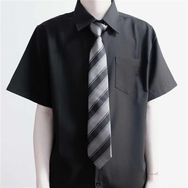 日系原创DK制服男黑白衬衫短袖 学生毕业照班服宽松基础款衬衣夏图片