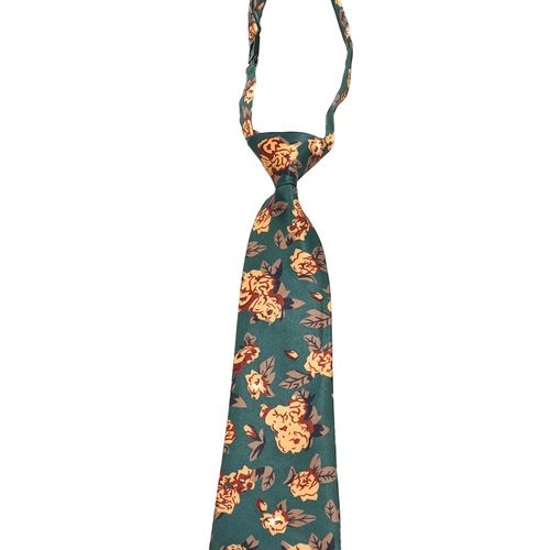 复古墨绿黄色印花领带免打小领带女短手打长款宽版男学生儿童装饰