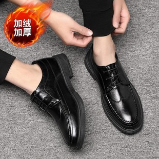 秋季男鞋加绒皮鞋百搭休闲鞋棉鞋黑色工作鞋厨师鞋英伦商务皮鞋