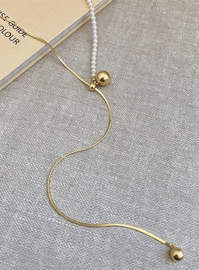 轻奢小资秋冬季配毛衣长珍珠蛇骨项链小众不对称高级感长款配饰女