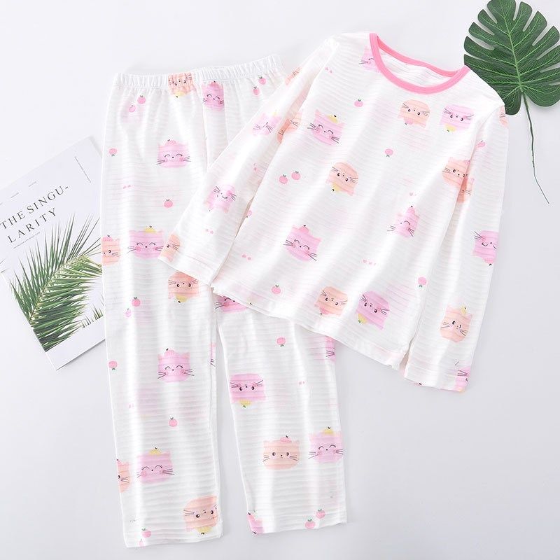 儿童竹节棉家居服套装2023新品女童长袖空调服宝宝秋衣秋裤套装