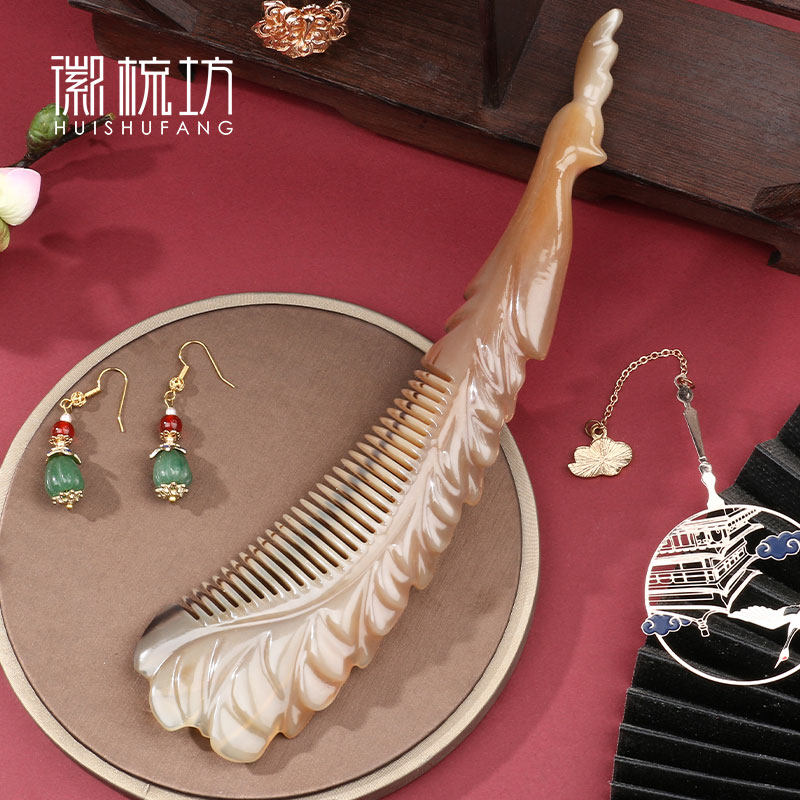 徽梳坊大号天然正品免压真白水牛角梳水牛角梳头梳子送礼精品厚实