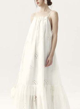 MON MYSTERE【沐光】系列白色纯棉镂空刺绣吊带连衣裙