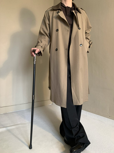 轻奢英伦风高级感长款收腰设计风衣外套男意式老钱经典双排扣大衣