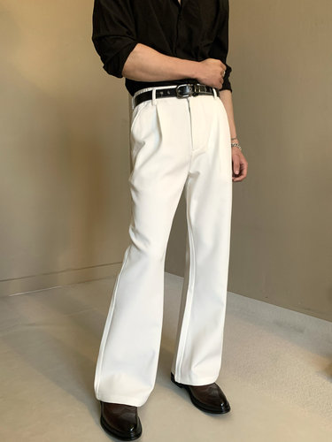美式优雅免烫垂坠感白色加长修身微喇西裤高级感直筒冷淡风西装裤
