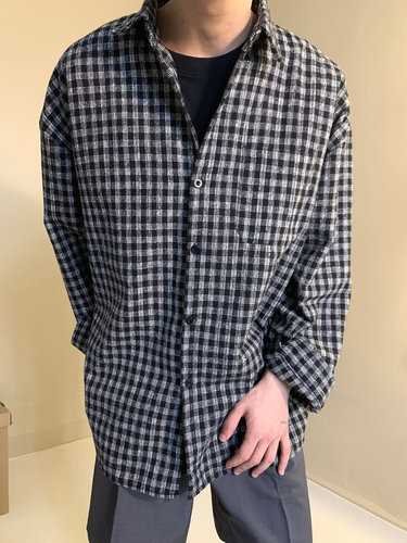 美式复古小格子长袖衬衫男港风日系宽松百搭衬衣细格纹休闲外套女