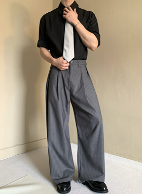 复古高奢风竖条纹设计高级感西裤男cleanfit垂感阔腿西装休闲裤潮