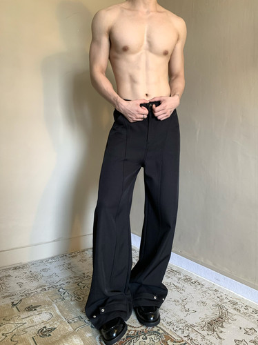 意式中世纪感拼接解构阔腿喇叭西裤男垂坠感高级感堆积拖地西装裤