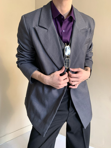 意式优雅轻奢风高级感雅痞廓形西服男英伦风老钱新贵宴会西装外套