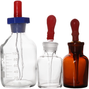 英式滴瓶玻璃耐高温胶帽滴管胶头小滴瓶透明白色/棕色30/60/125ml精油/牙科/化妆/化学实验室多用途器材