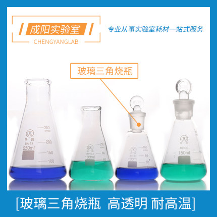 华鸥透明玻璃三角烧瓶耐高温高硼硅具塞三角烧瓶 25/50/100/250/500/1000ml磨口玻璃塞实验室玻璃仪器