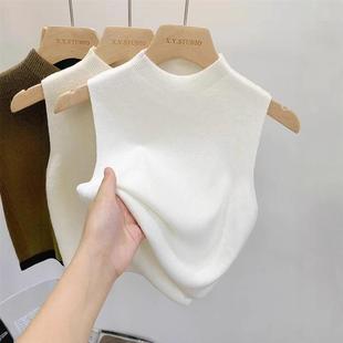 针织吊带背心女西装内搭打底衫半高领秋冬季韩版复古气质无袖上衣