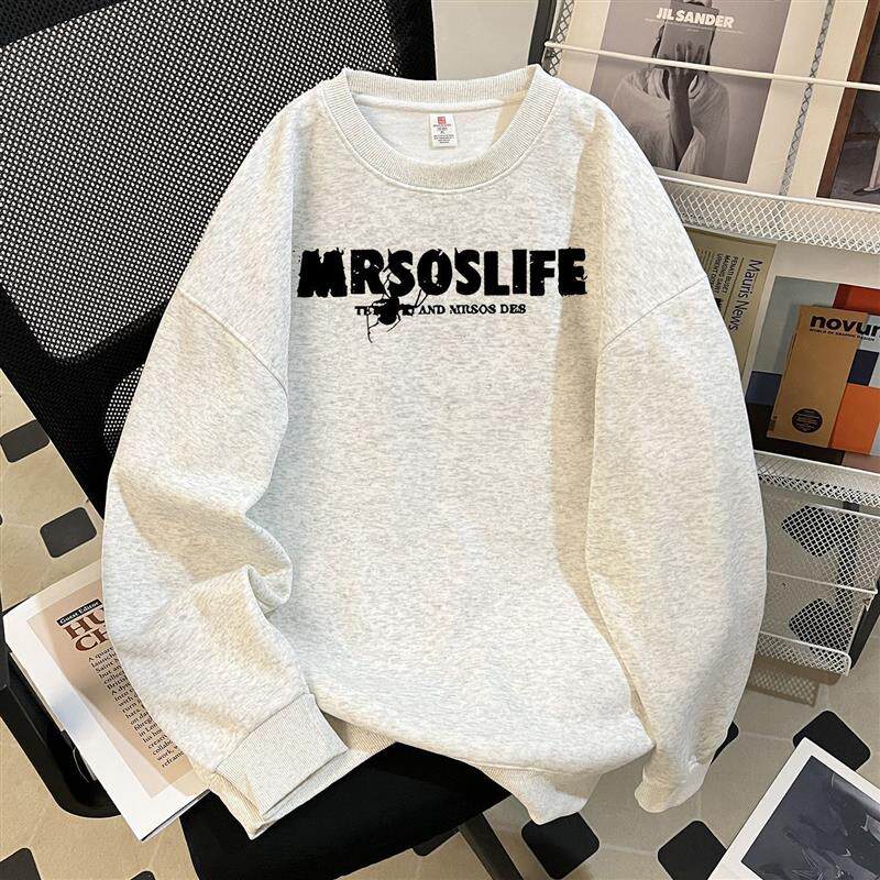 秋冬季圆领卫衣蜘蛛英文印花男女款宽松百搭青少年外穿上衣休闲潮