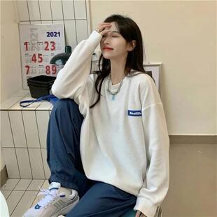 圆领卫衣女春秋季2025新款宽松中长款学生显瘦长袖上衣套头外套